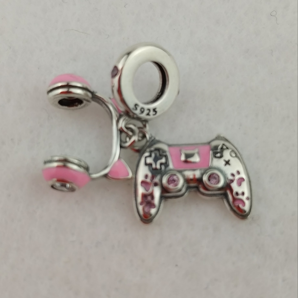 Sterling Silver Charm S925  Control and headphones Bracelet Charm